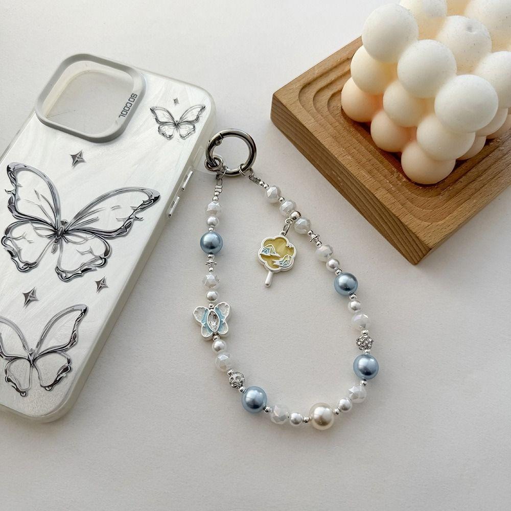 

Chinese Style Crystal Beads Lanyards Fan Pattern Crystal Wrist Phone Chain Girls New Year Gift рожевий