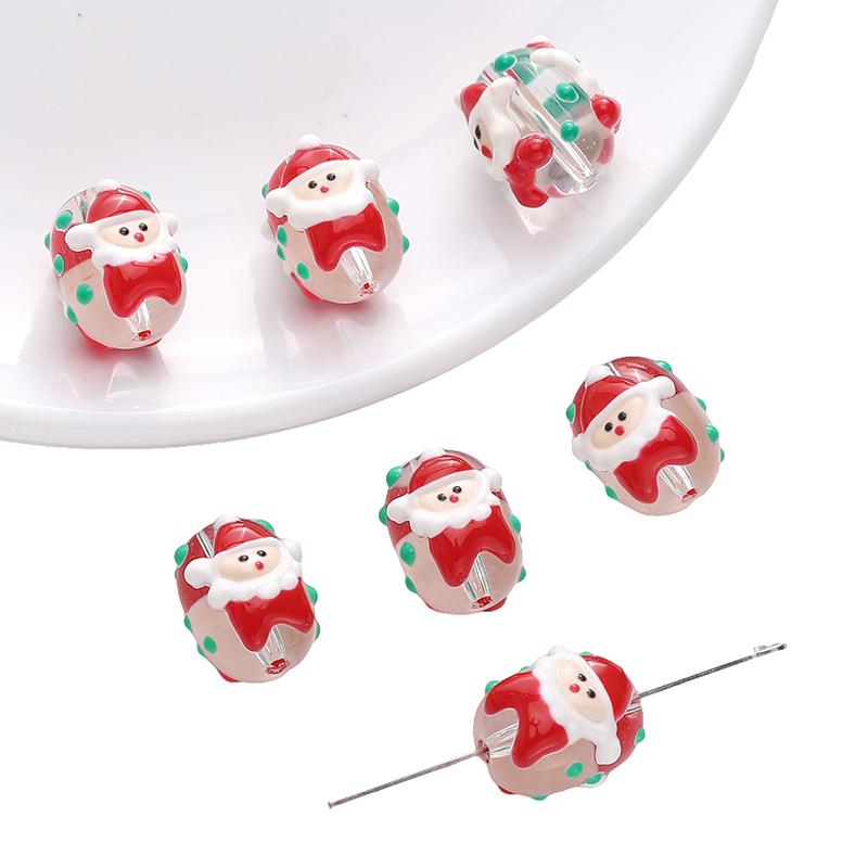 1pc/bag Christmas Series Glazed Colored Hand-Painted Beads DIY Bracelet Necklace Earrings Jewelry Accessories