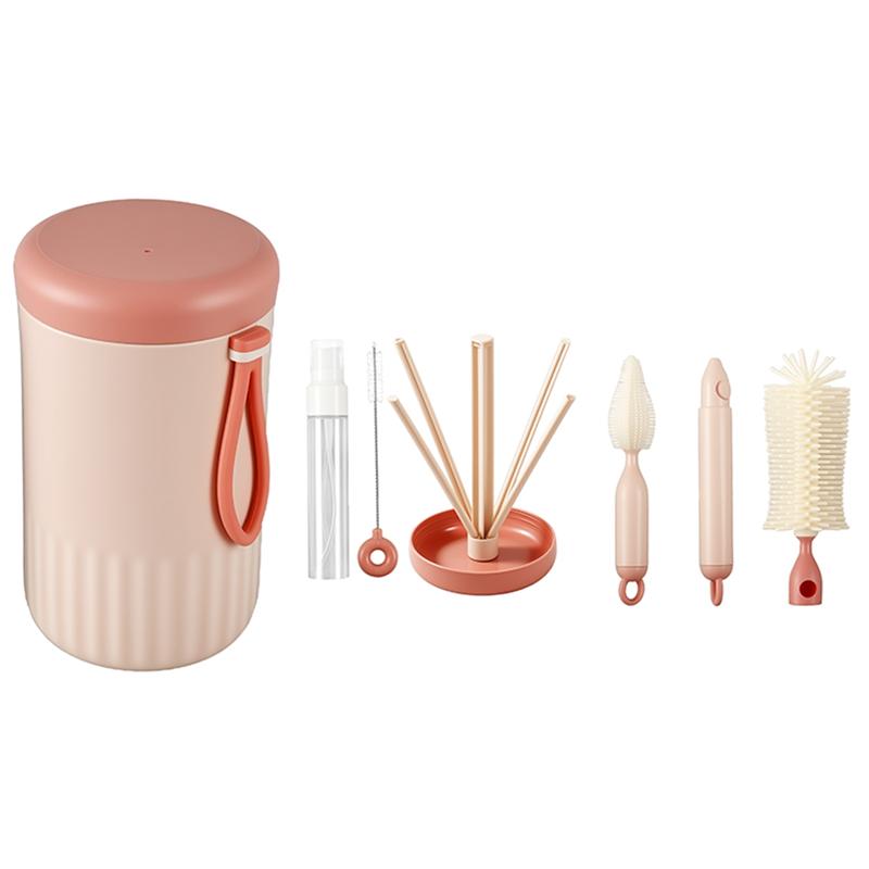 

AS60-Travel Baby Bottle Cleaner Brush Set,Foldable Baby Bottle Drying Rack,Essential Cleaning Set For Outdoor Travel рожевий