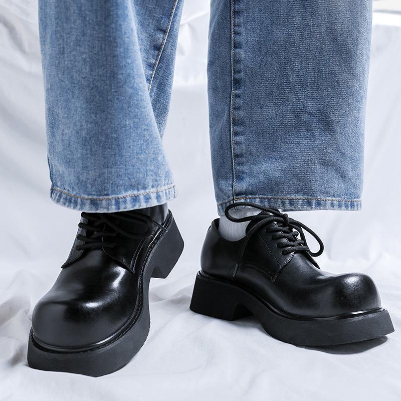 Herren- und Damen-Nischen-Derbyschuhe, Plateau, trendige Pendler-Schuhe mit großem Kopf, Werkzeugschuhe, britisches Stil-Höhenleder, 9511-R