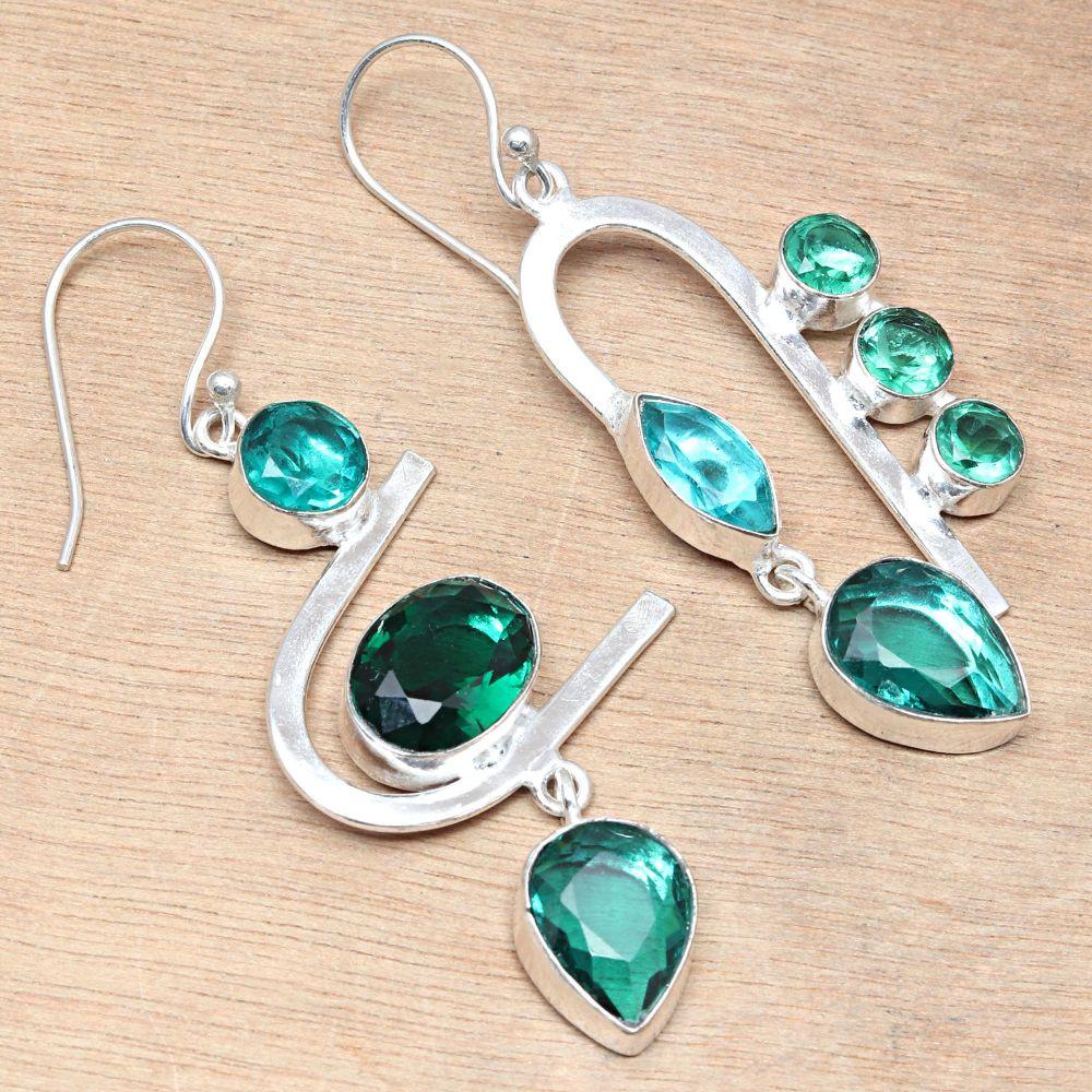 Chrome Diopside Gemstone Handmade Gift For Her Silver Jewelry Earrings 1.5''