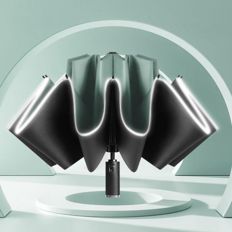 

Автоматический открывающийся и закрывающийся зонт со светодиодной подсветкой, полностью автоматический обратный бизнес-зонт, три складных складных зонта