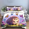 Hedgehog and Butterflies Nature Illustration Exquisite three-piece bedding set gift for kids and adults