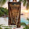 Lion Tiger Theme Beach Towel Personalized Custom Name & Text Soft Quick Dry Beach Towel for Swimming Travel