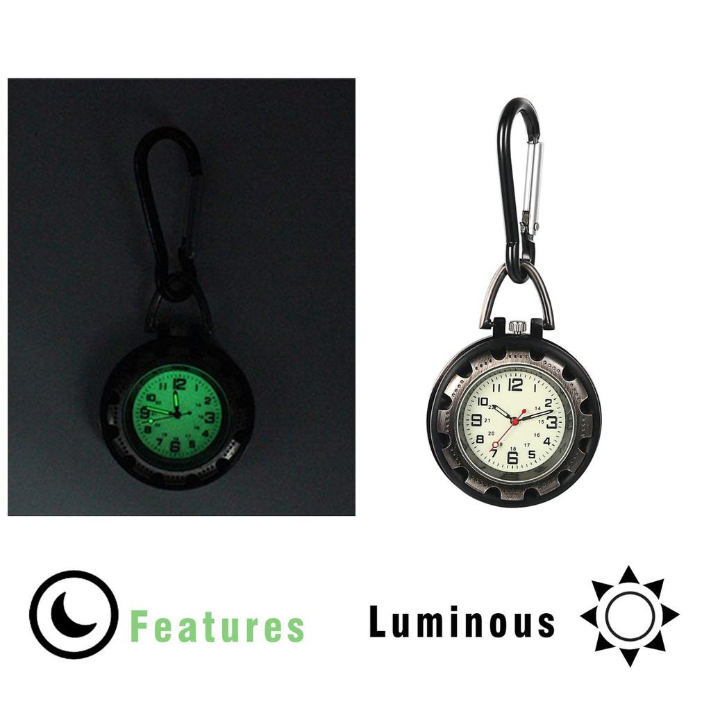 JEWELRYWE Nurse Watch Carabiner Luminous Dial Keychain Simple Bag Pocket Watch Silver