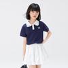 Girls' Lace Trim Colorblock Pique Polo Shirt
