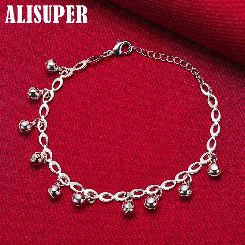925 Sterling Silber Bead Ball Bell Chain Armband Schmuck