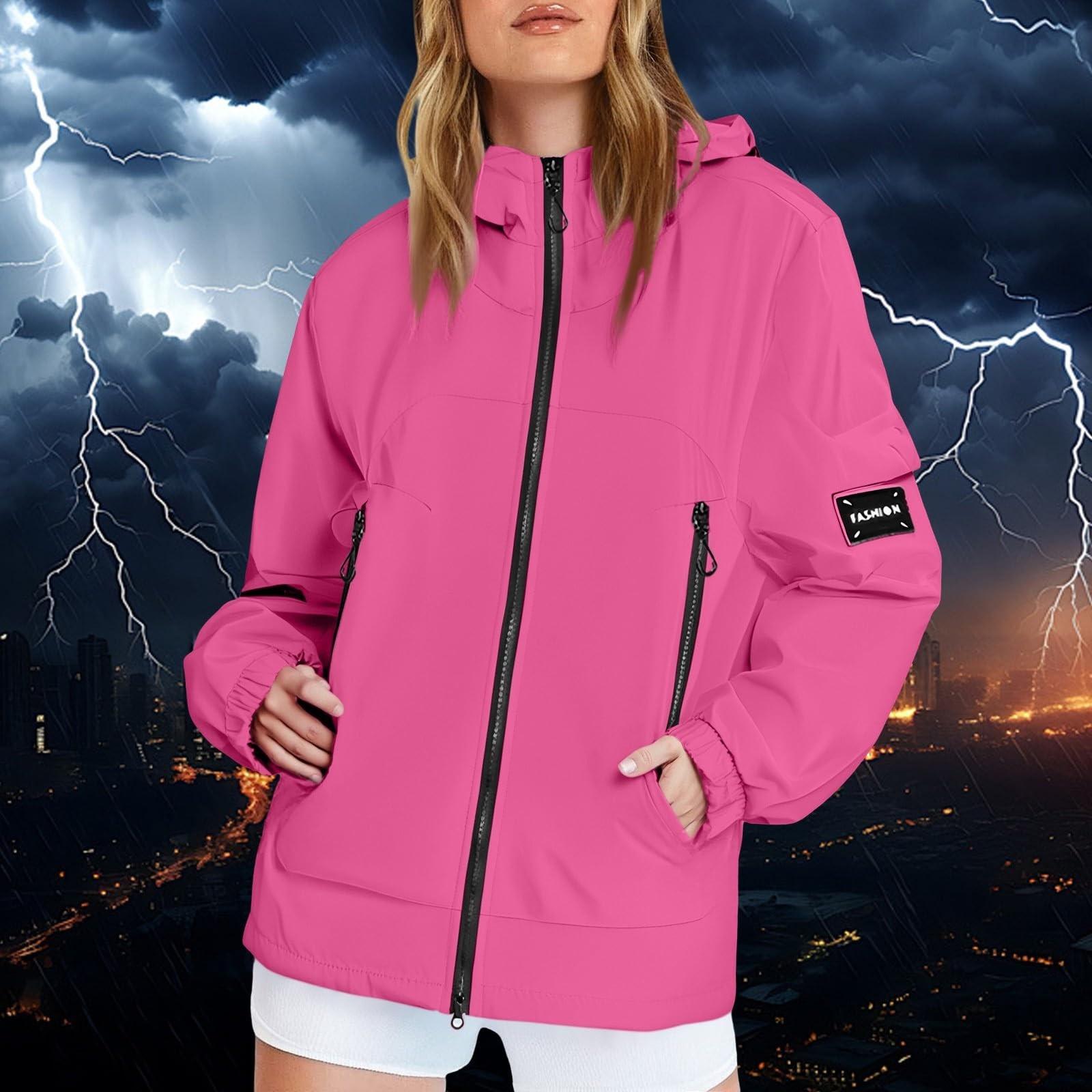 

Женский однотонный худи с длинным рукавом для улицы, ветрозащитная и водонепроницаемая тонкая куртка XL горячий розовый