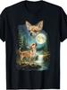Retro Chihuahua Moon Print T-shirt Vintage Forest Graphic Short Sleeve Tops Men Women Casual Loose Streetwear Daily Wear Tee