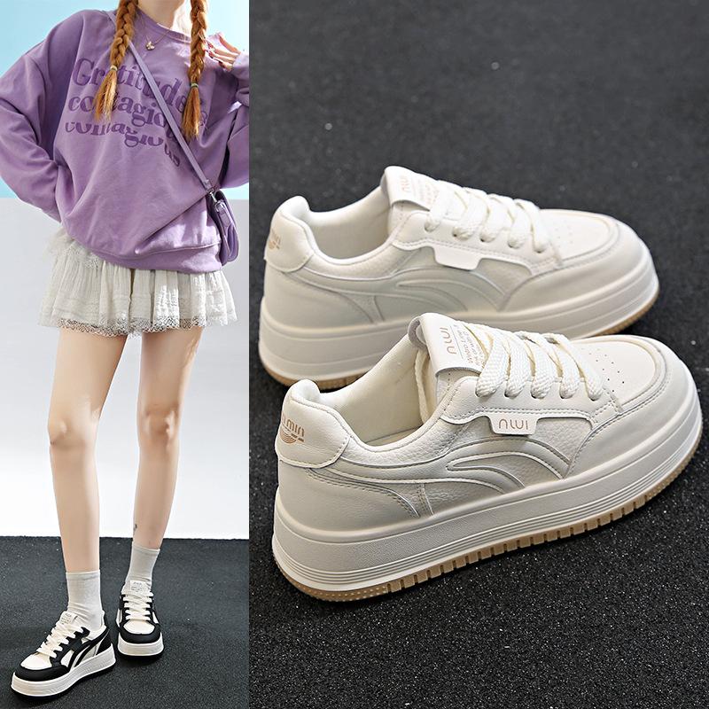 Leather Thick-soled White Shoes Women's Autumn New Height-increasing Women's Shoes Versatile Soft-soled Casual Sports Board Shoes