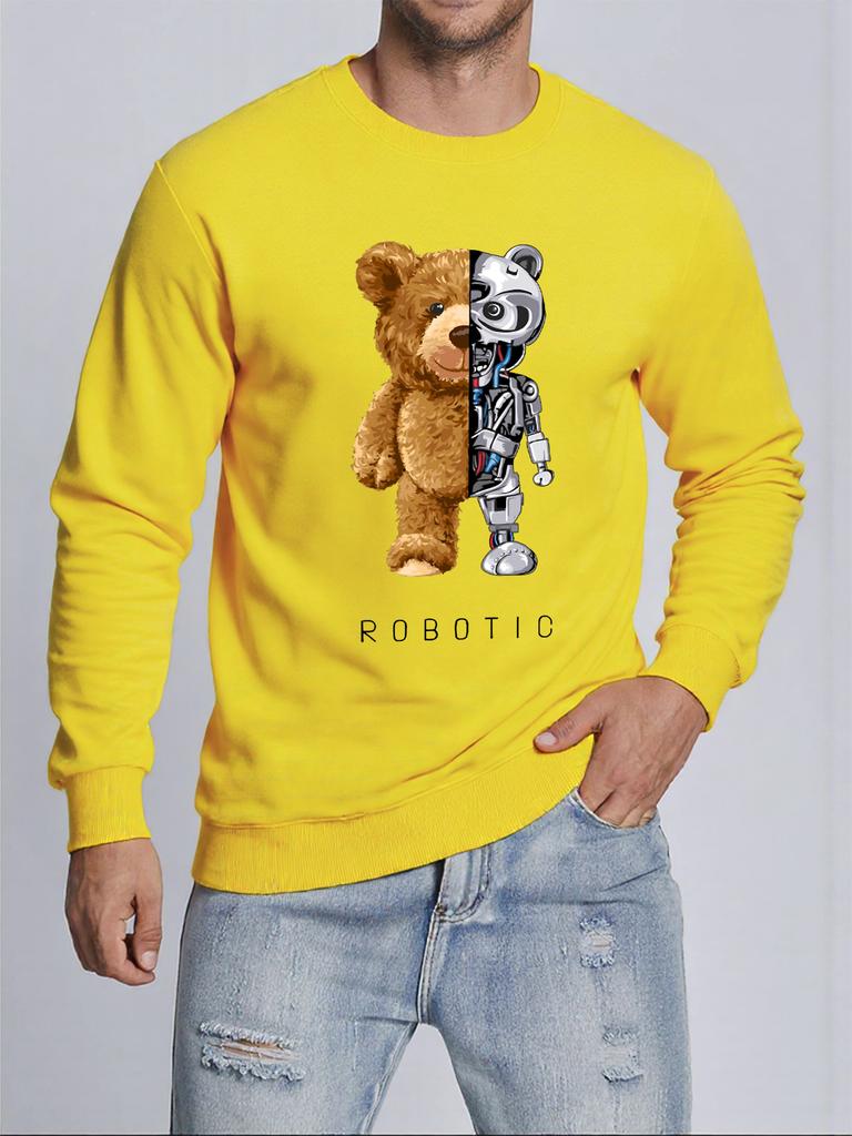 Plush And Robotic Bear Printed Mens Pullovers Autumn Casual Sweatshirt Comfortable Y2K Sportswears Hot Sale Casual Sweatshirts