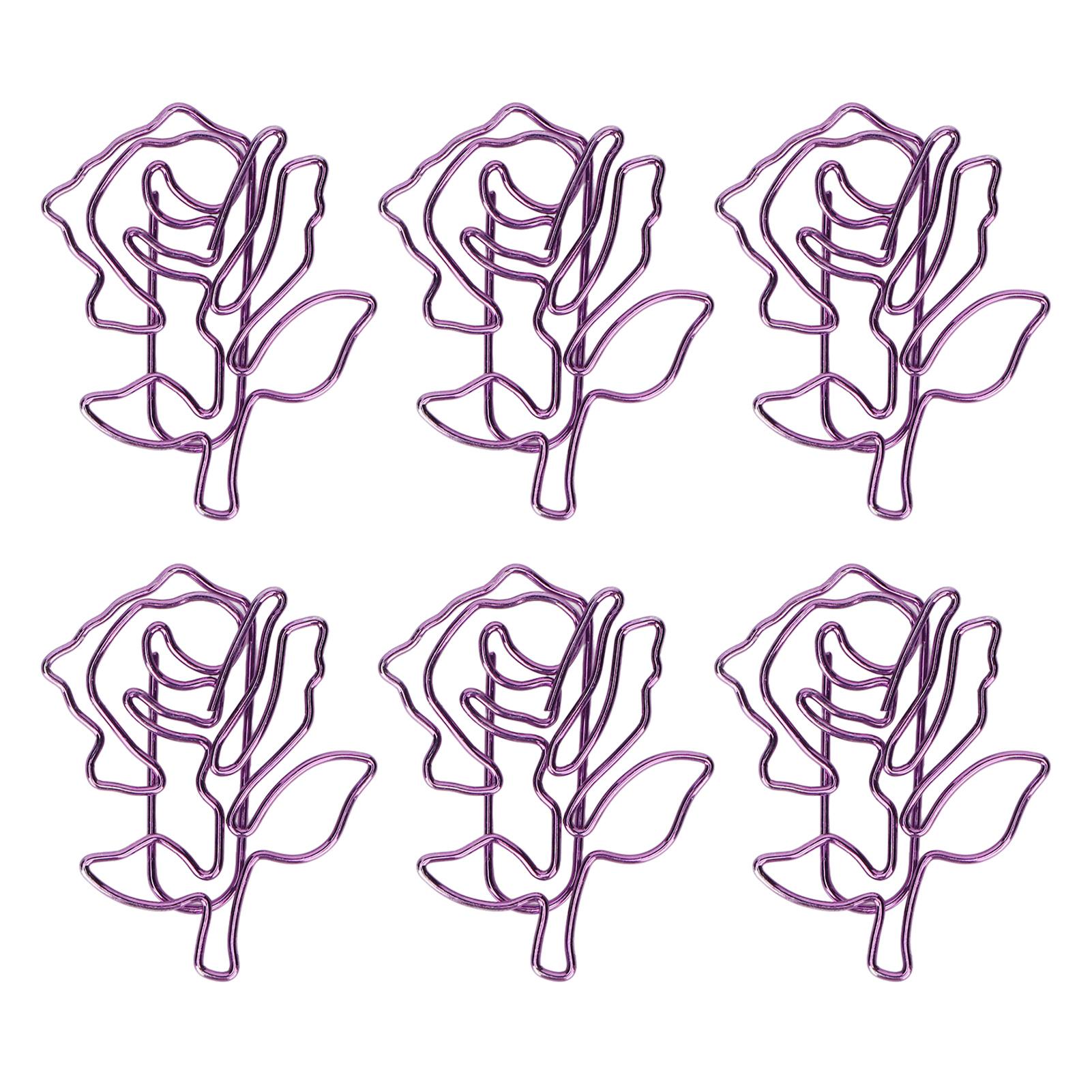 

100Pcs Rose Paper Clips Purple Flower Style Portable Electroplated Metal Cute Paper Clips for Office School Home