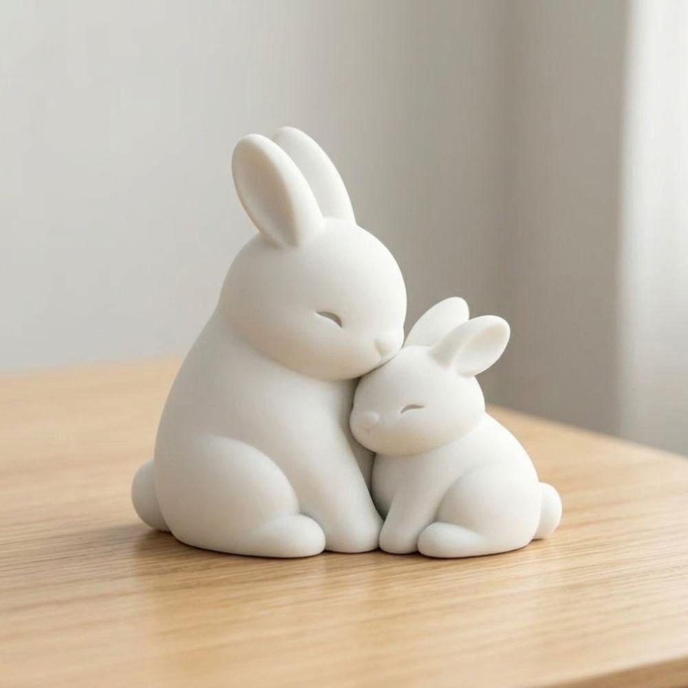 3D Printed Mother and Child Bunny Figurine Fade-Resistant Cuddling Bunny Statue Home Desk Decor