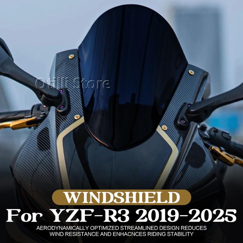 Motorcycle For Yamaha YZF R25 R3 YZF-R25 YZF-R3 YZFR3 2019-2025 Windshield Bubble Windscreen 3 Colors Acrylic Wind Deflectore