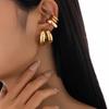 ins wind round tube hollow ear clip stud earring set women's C-shaped glossy metal wind ear buckle ear jewelry