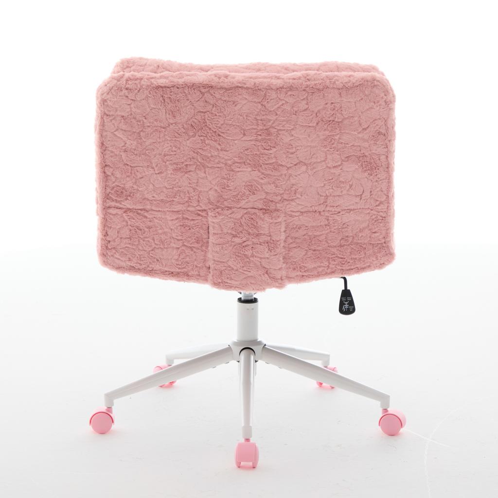 W26.4 Inch Wider Seat Office Chair,Artificial Rabbit Hair Home Chair with Metal Base,Adjustable Desk Swivel Chair,Vanity Chair(Pink) ,DE1875PK