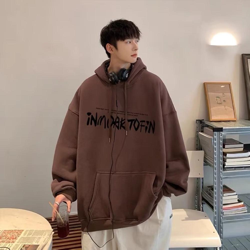 M-8XL корейская мужская ретро коричневая толстовка с буквенным принтом ...
