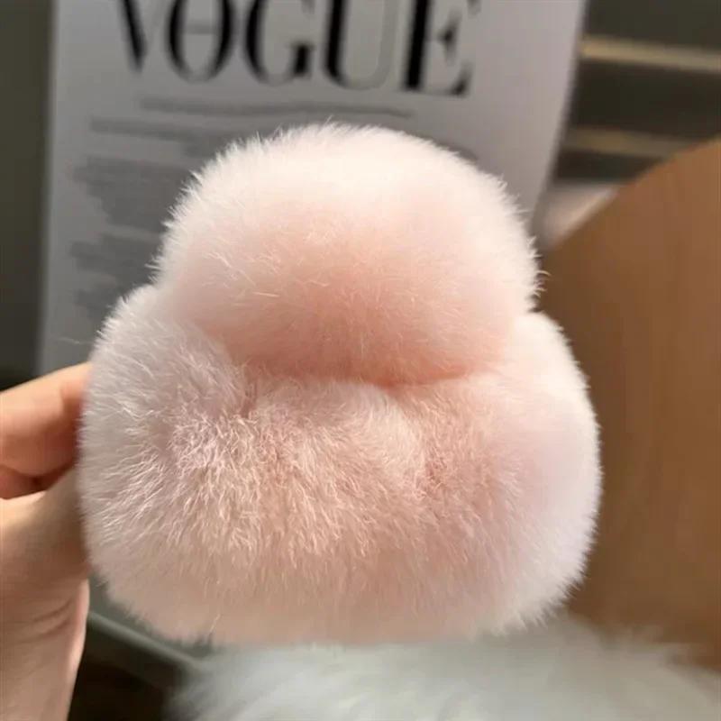 Single Piece Plus Faux Fur Hair Clip, Cute Simple Style Ob Long Hair Accessories, Solid Color, Small Size, Fluffy Effect Straw