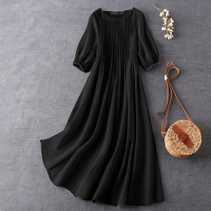 ZANZEA Women Casual Round Neck Summer 3/4 Sleeve Loose Dress