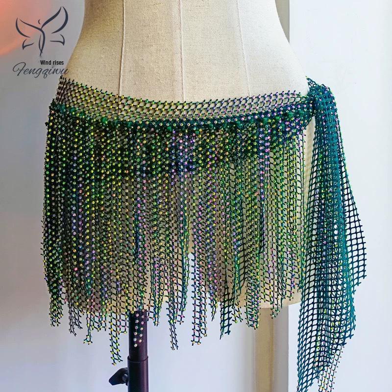 Zhao Hao Rhinestone Tassel Belly Dance Waist Chain Scarf – Multi-layered, Hot-fix Dancewear for Group Performances