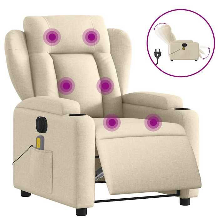 VidaXL Electric Massage Recliner Cream Fabric 3204479