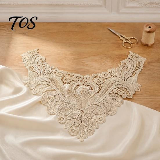 Fashion Neckline Enhancement Floral Lace Collar Insert, Embroidery V-neck Applique, Elegant Crafting Materials for Garments Hollow Petal Design,