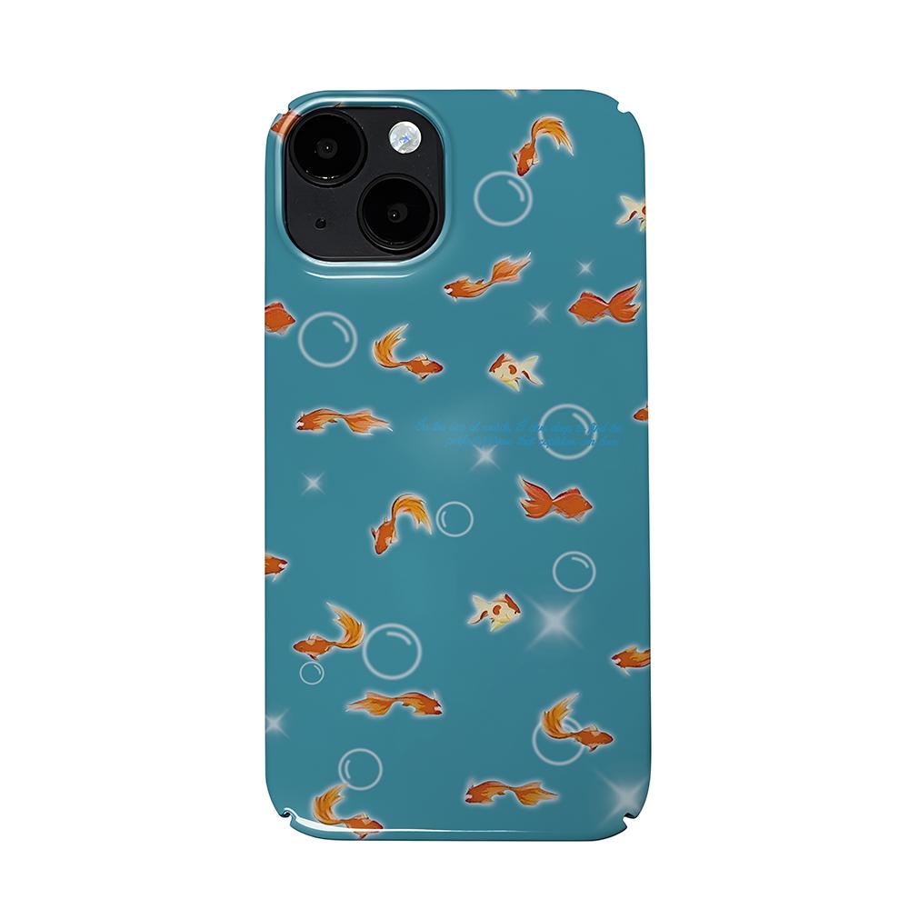 Корейский чехол для телефона  Синий Океан Красная Рыба  для iPhone 17 16 15 14 13 12 11 Air Pro Max X XS XR XSMax 8 Plus Глянцевая Пленка Жесткий PC Чехол iPhone 13 mini