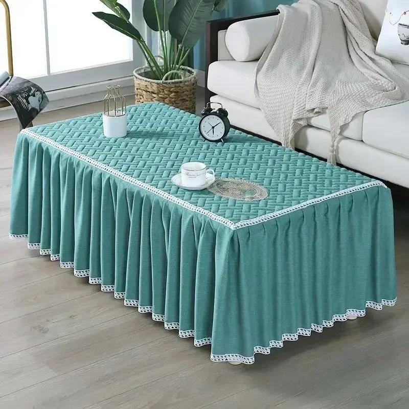 Velvet Checkered Tablecloth Lace Edge Large Skirt Hem Table Cover Embroidered Patches Tea Table Home Dust Covers