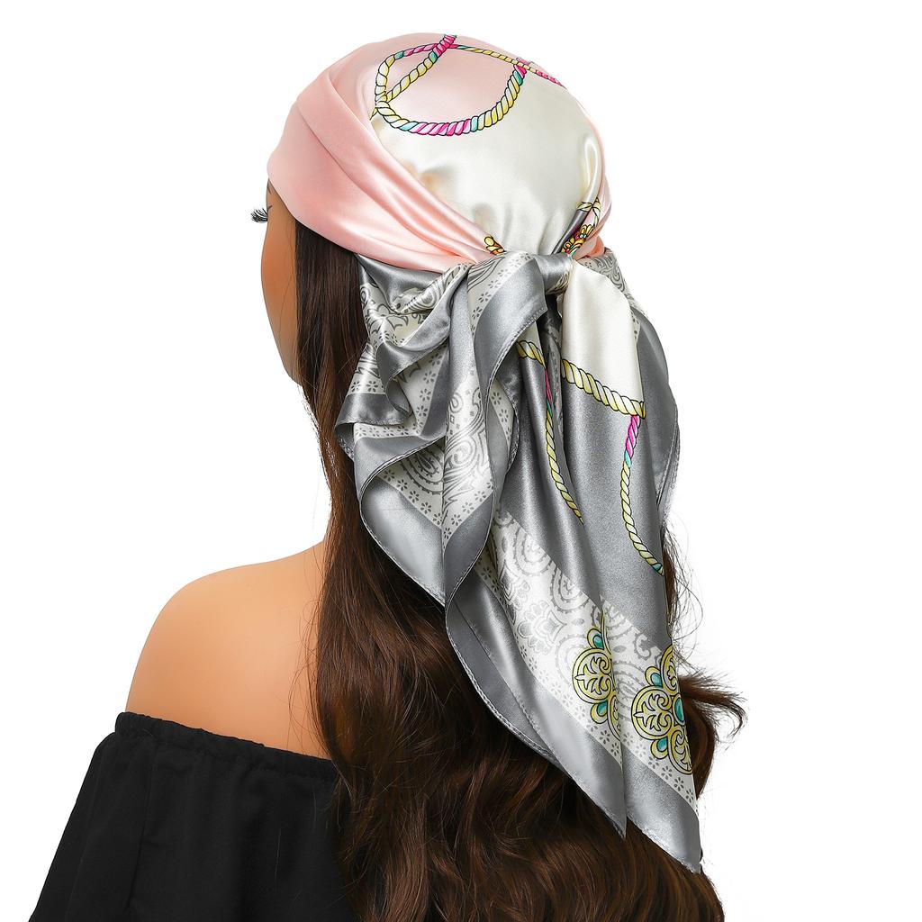 New Fashion Luxury Printing 90*90CM Women Scarf Satin Twill Square Big Shawl Elegant Headscarf Camellia Soft Neck Tie Bandana