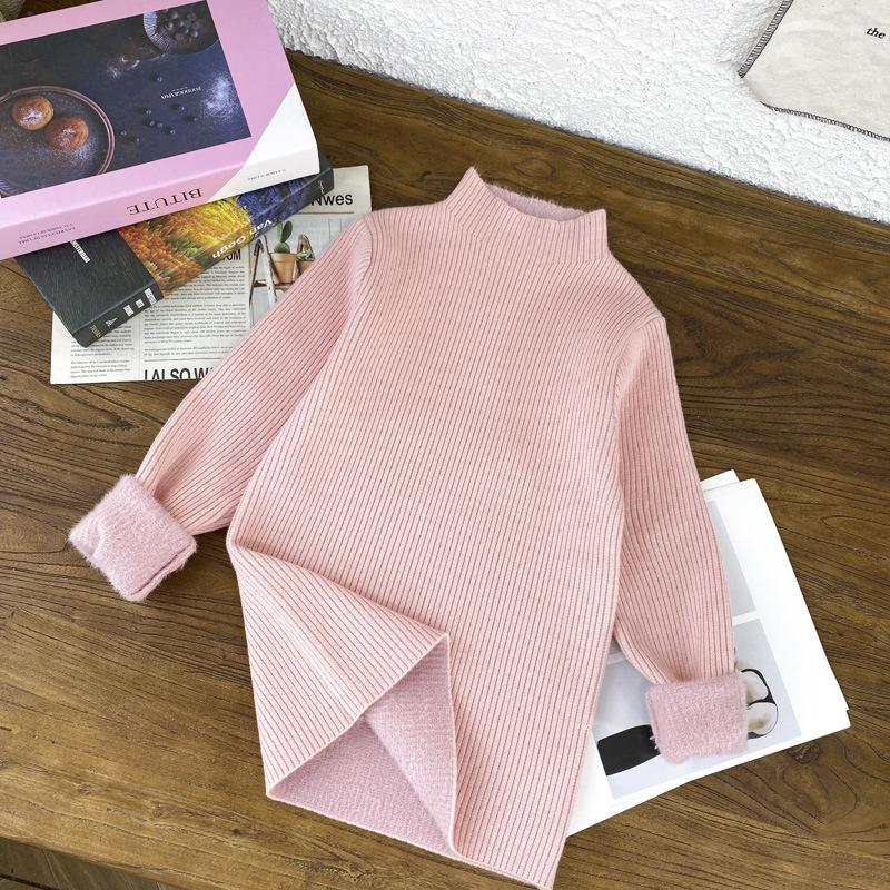 

Свитера для маленьких девочек, однотонные детские свитера с высоким воротом, мягкие теплые водолазки с длинным рукавом, зимние топы, осенние новые трикотажные изделия 140 розовый
