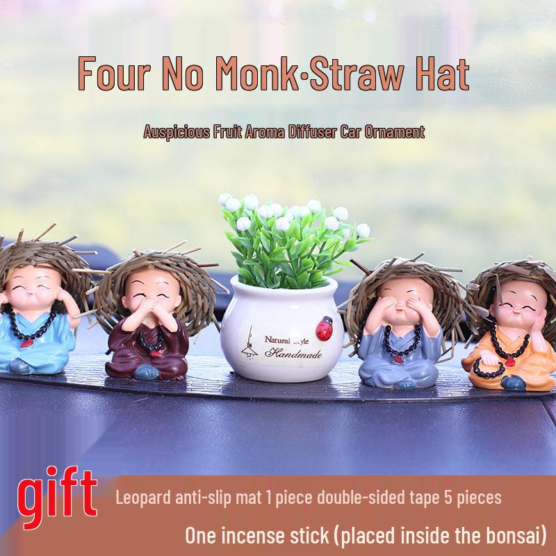 Creative Four Monks Car Ornaments: Auspicious Fruit Incense Holder for Car Interior Decorations
