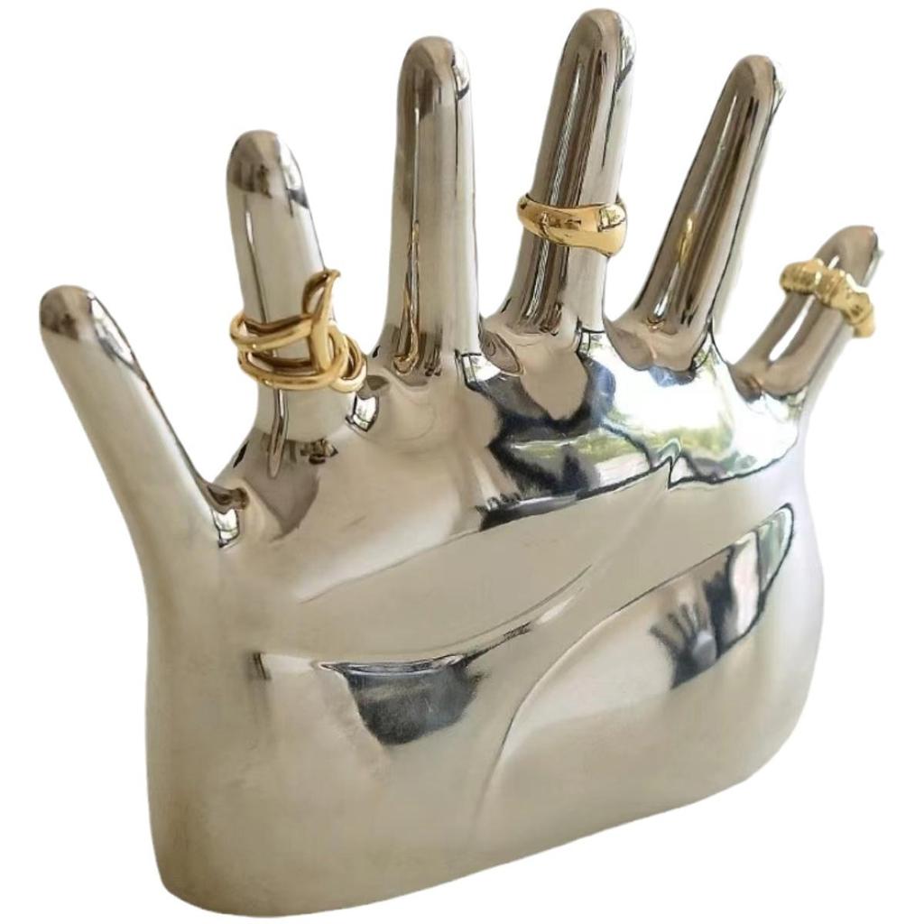 Ceramic Finger Hand Jewelry Display Stand for Rings and Ornaments, Creative Palm Decorative Prop In Ins Style