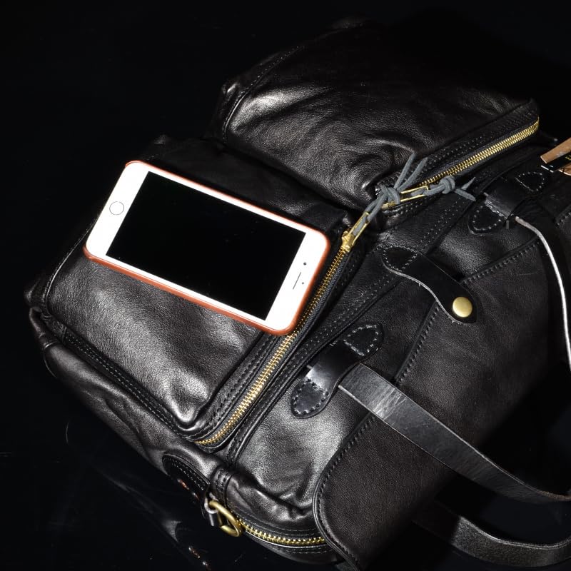 8B Original All Black Genuine Cowhide Leather 2-Way Business Bag, Briefcase, Shoulder Bag, Men's, Black B05