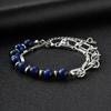 Vnox Men's Stainless Steel Double Layer Blue Tiger Eye Bracelet, Hip Hop Beads Adjustable Chain Wristband, Cool Fashion Jewelry