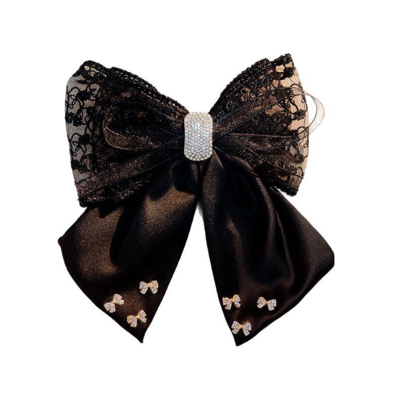 Diamond Bow Spring Clip Headdress - Korean Style Black Hairpin for Adults