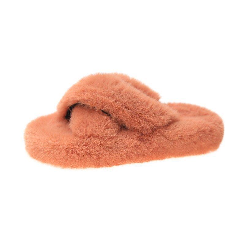 

2020 autumn and winter new fashionable large-size Mao Mao slippers women s cross-word drag Mao Mao warm slippers 42 помаранчевий