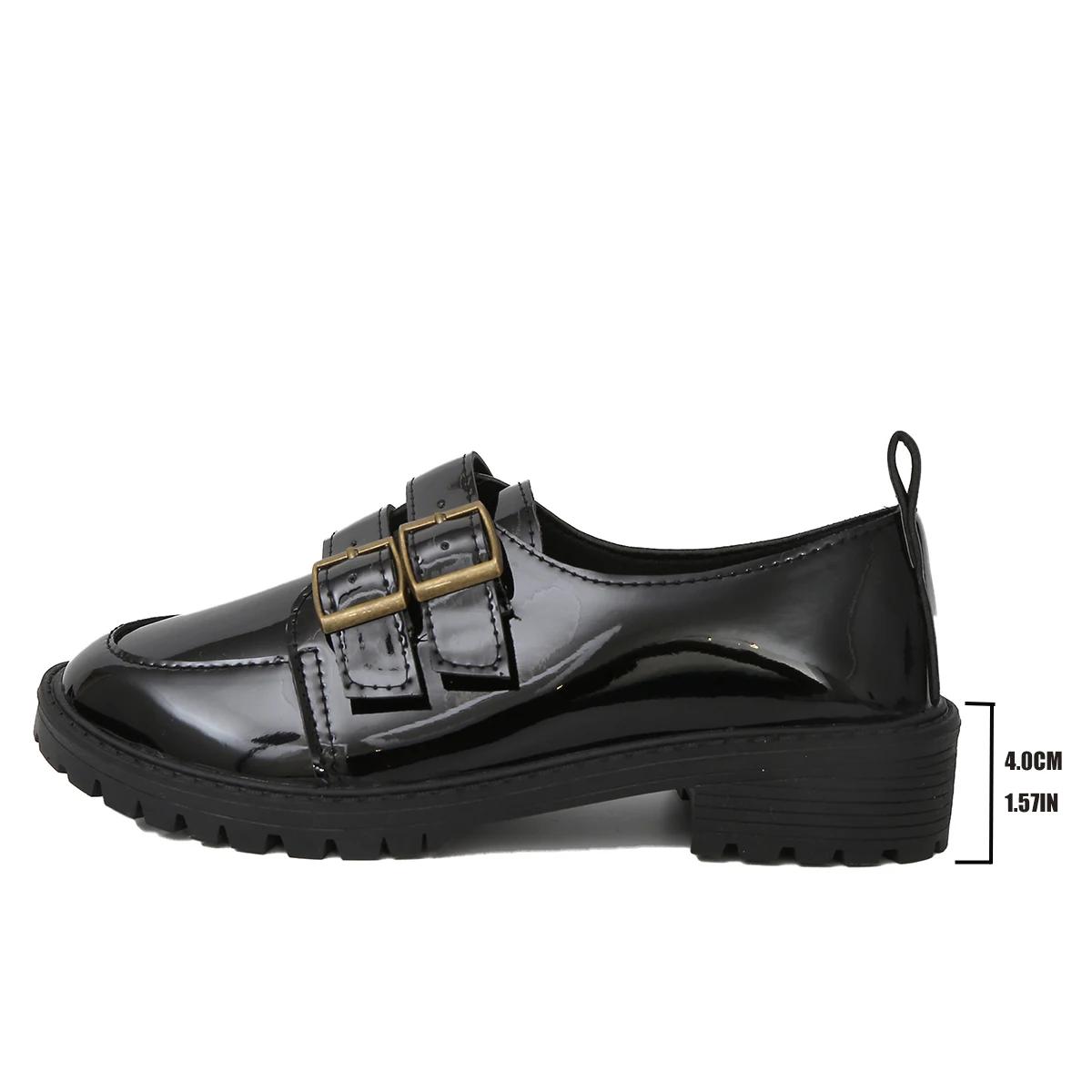 

Модные туфли на высоком каблуке, женские мокасины, толстые каблуки, толстая подошва, двойные пряжки, женские повседневные туфли с низким верхом, новинка 2024 года, большой размер 43 чёрный