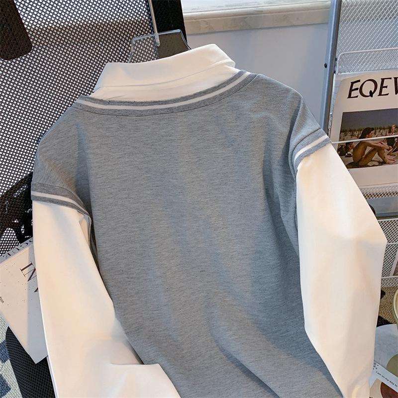 2024 Autumn Women's High-End Spliced Polo Sweatshirt - Long Sleeve, Loose, Slimming, Versatile Design