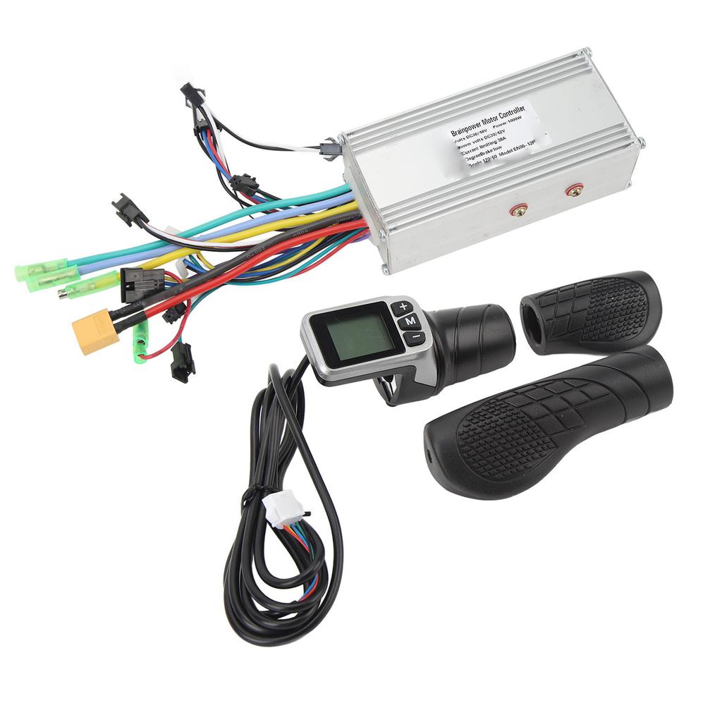 36V 48V 1000W 38A Sine Wave 3 Mode Brushless Controller 124DX Half Twist Throttle Grip with Panel for Electric Bike