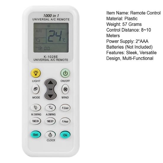 Klimaanlagen-Fernbedienung Universeller Ersatz Eingebauter Uhr-Timer Großer LCD-Bildschirm Fernbedienung mit großer Reichweite für verschiedene AC-Modelle