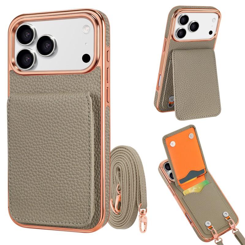 Slim PU Leather Phone Case With Card Slot Lanyard Crossbody Strap IPhone 18 Pro Max 17 16