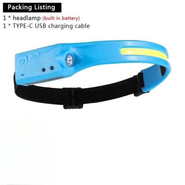 LED Headlamp 6 Modes Headlamps with Motion Sensors Type-C USB Charging COB 230°Wide Beam Headlamps Waterproof Head Light