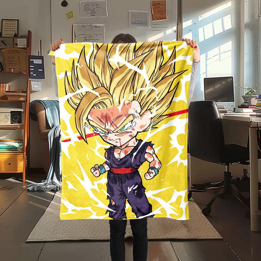 1PC Son Goku Print Flannel Blanket, High quality All Seasons, Home Decor, Warmth and Comfort, Perfect for Christmas Gifts