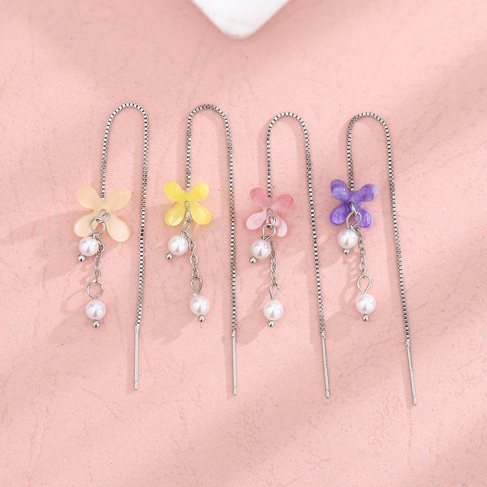 Dopamine Flower Earline Sweet Fresh Cute Girl Internet Celebrity Ear Jewelry Long Tassel Colored Petal Earrings