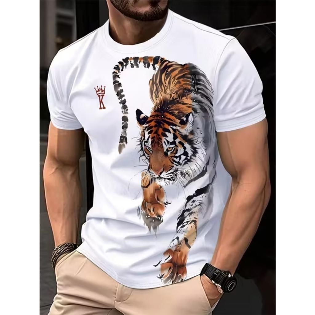 New Summer Men's Fashion T-shirt Personality Animal Pattern Printed Men's T-shirt Top