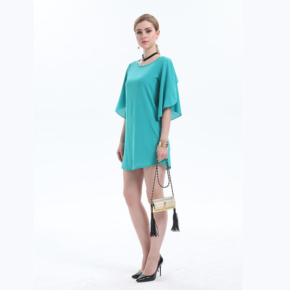 Women Elegant Solid Ruffle Chiffon T-shirt Loose Short Sleeve Summer Long Top