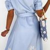 Mode Damen Kleid Stickerei Stehkragen Kurzarm Einreiher Ausgeschnittenes Hemd