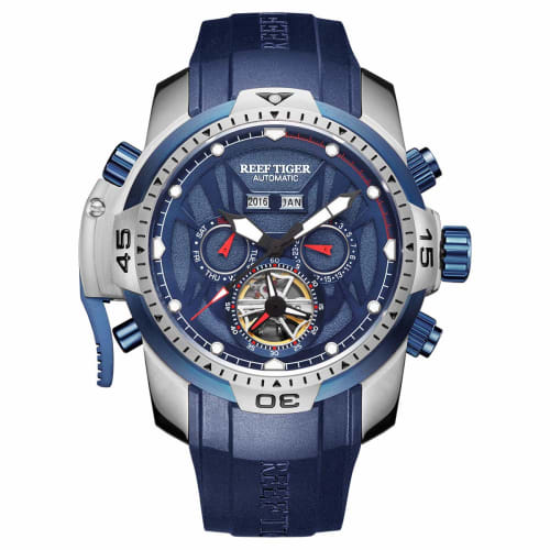 

Reef Tiger Men s Sports Watch with Blue Dial, Steel Dial, Luminous Display, and Automatic Movement, RGA3532