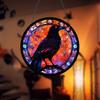 Raven Stained Glass Suncatcher Window Hanging Decoration Halloween Gothic Crow Glass Ornament for Window Home Kitchen