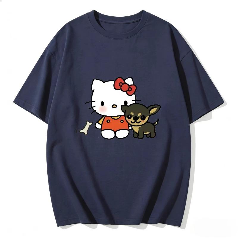 Hello Kitty Cartoon Printed Short Sleeve Cotton Tshirt 2026 Summer Casual Fashion Women Tshirt Y2K Fun Round Neck Womens Top